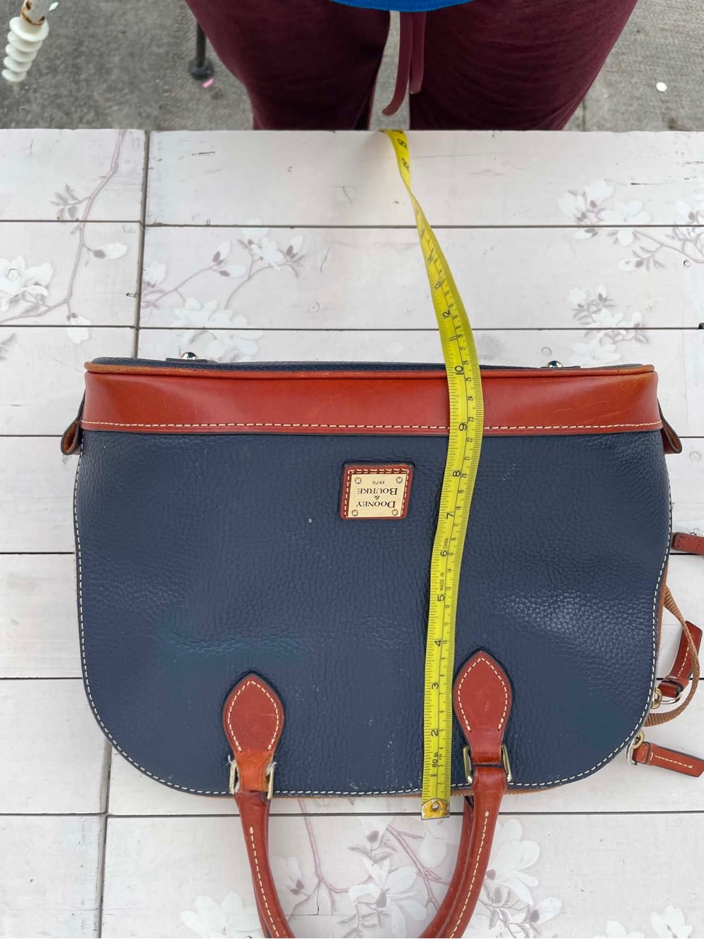Dooney & Bourke Navy Pebble Leather Satchel with Brown Trim and Strap - Picture 12 of 14